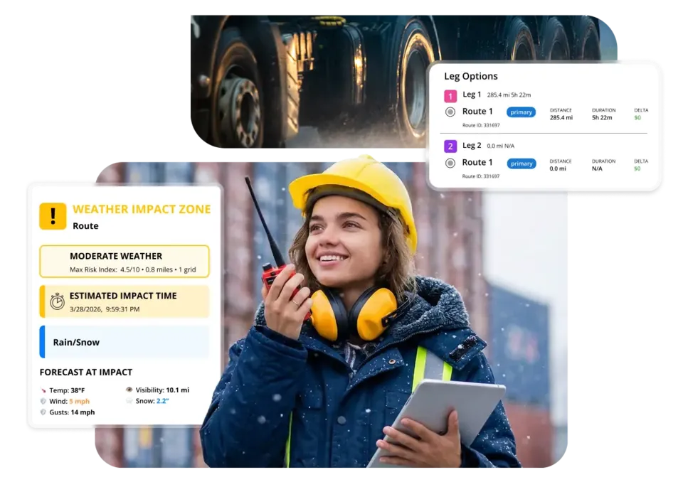 Fleet manager using weather intelligence tools to monitor route risks and improve trucking safety