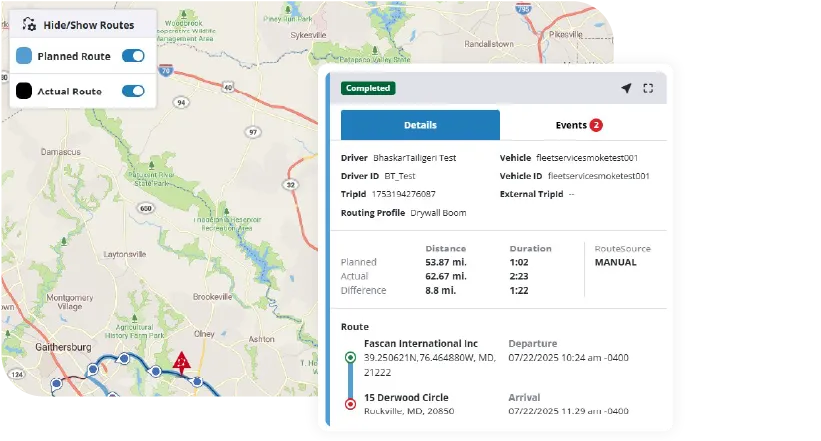 Route visualization and reporting