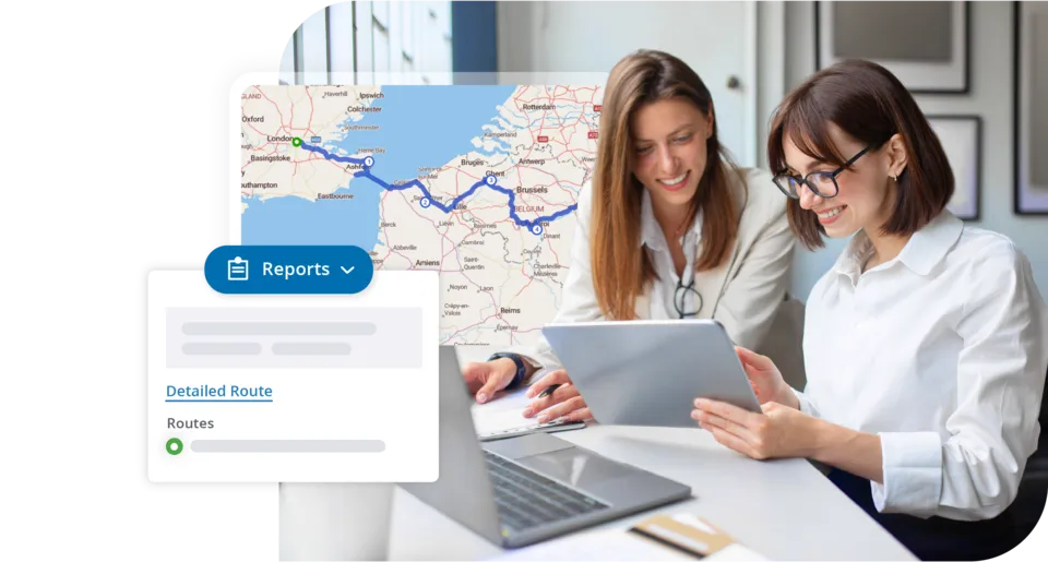 Logistics teams reviewing route reports and cross-border truck mapping in PC*Miler Worldwide