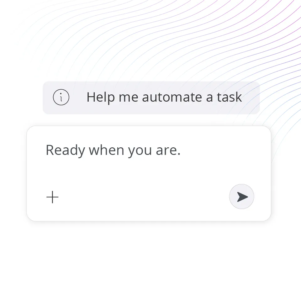 Trimble Arc Agent chat prompt "Help me automate a task" with empty input box