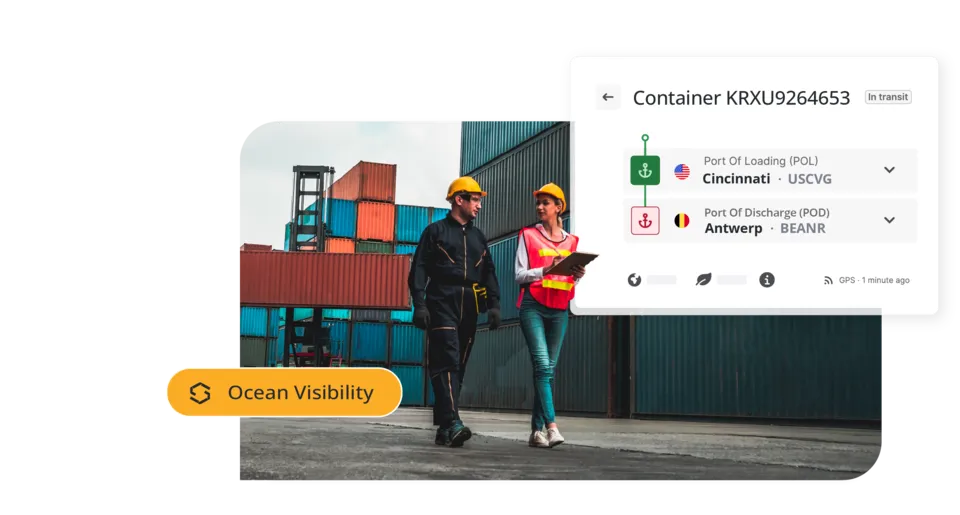Ocean visibility platform showing container tracking from Cincinnati to Antwerp for global freight shipment visibility