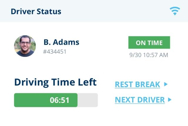 app screenshot of driver status