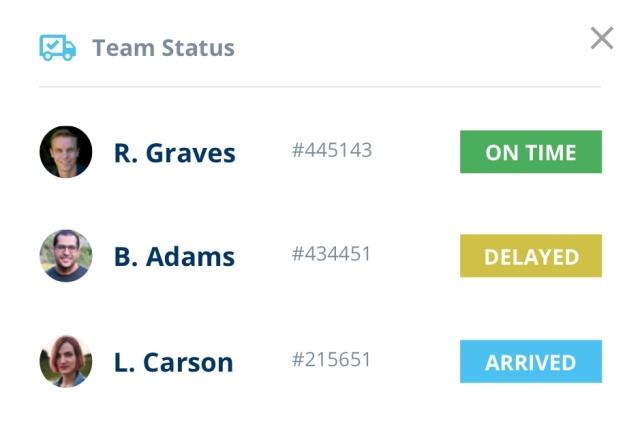 app screenshot of team status