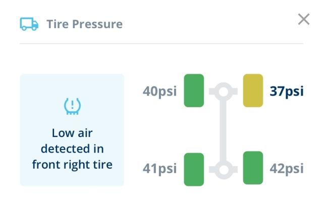 app screenshot of tire pressure monitoring