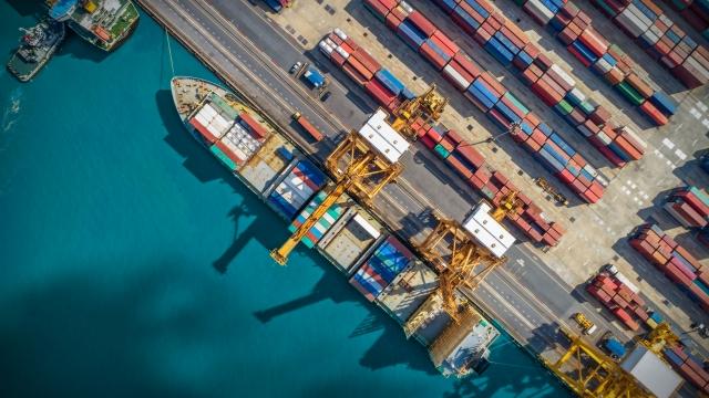 aerial view of cargo on ship