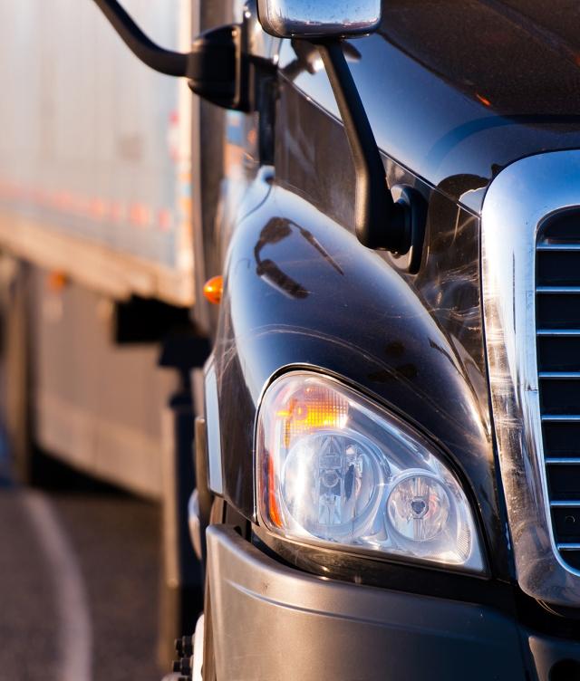 Front Half of Semi Truck in Sunset