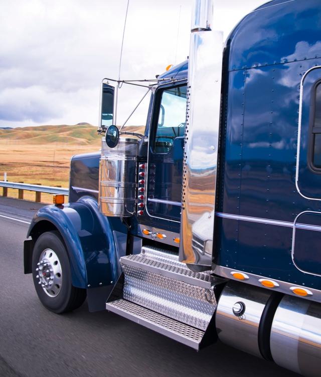 Blue truck on road