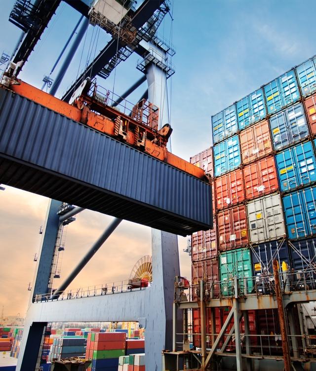 cargo container in air at port
