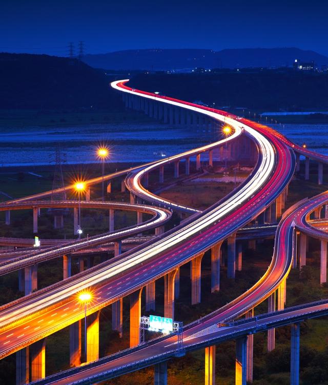 Blurred lights on highway at night time