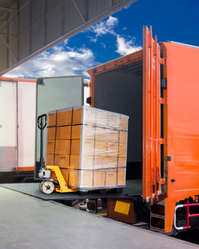 Freight shipment being delivered at loading dock