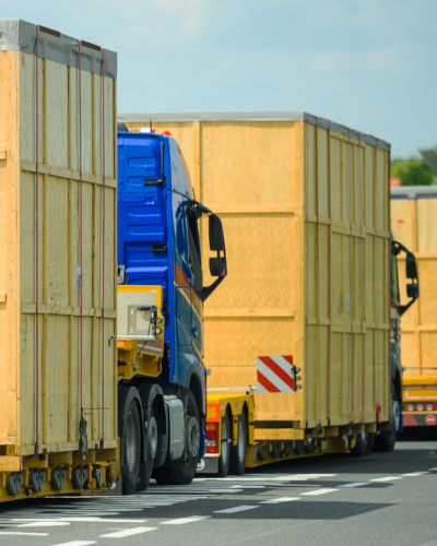Oversized cargo freight shipment being transported over the road