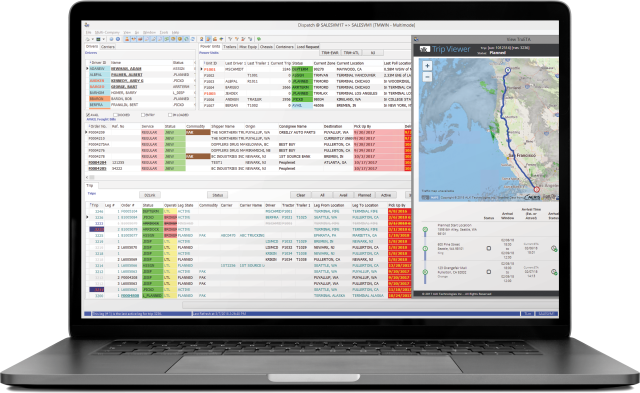 Trimble TruckMate TMS user interface showing shipment loads and routes dashboard