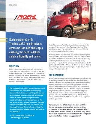 Case Study - Roehl Partnered with Trimble Maps to Help Drivers Overcome Last Mile Challenges